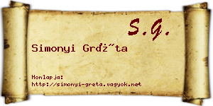 Simonyi Gréta névjegykártya